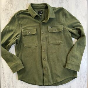 Brixton Bowery Textured Twill Button-Up Overshirt in Cypress Green